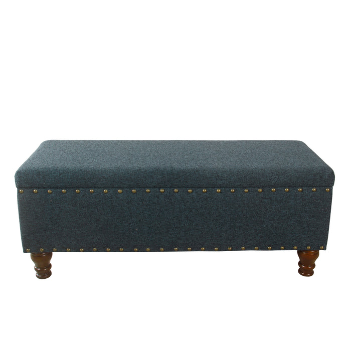 HomePop Luxury 46" Storage Bench with Nailhead Trim - Textured Navy