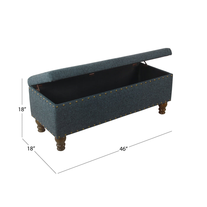 HomePop Luxury 46" Storage Bench with Nailhead Trim - Textured Navy