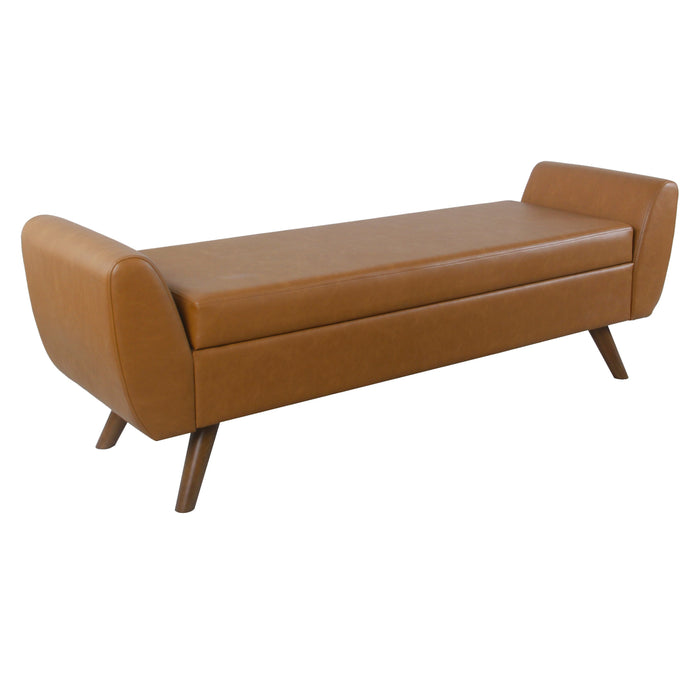 Modern Storage Bench with Wood Legs - Carmel Faux Leather