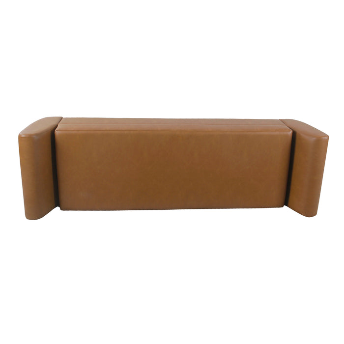 Modern Storage Bench with Wood Legs - Carmel Faux Leather