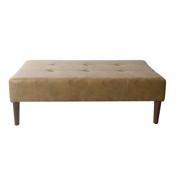 Tufted Coffee Table Ottoman - Light Brown Faux Leather
