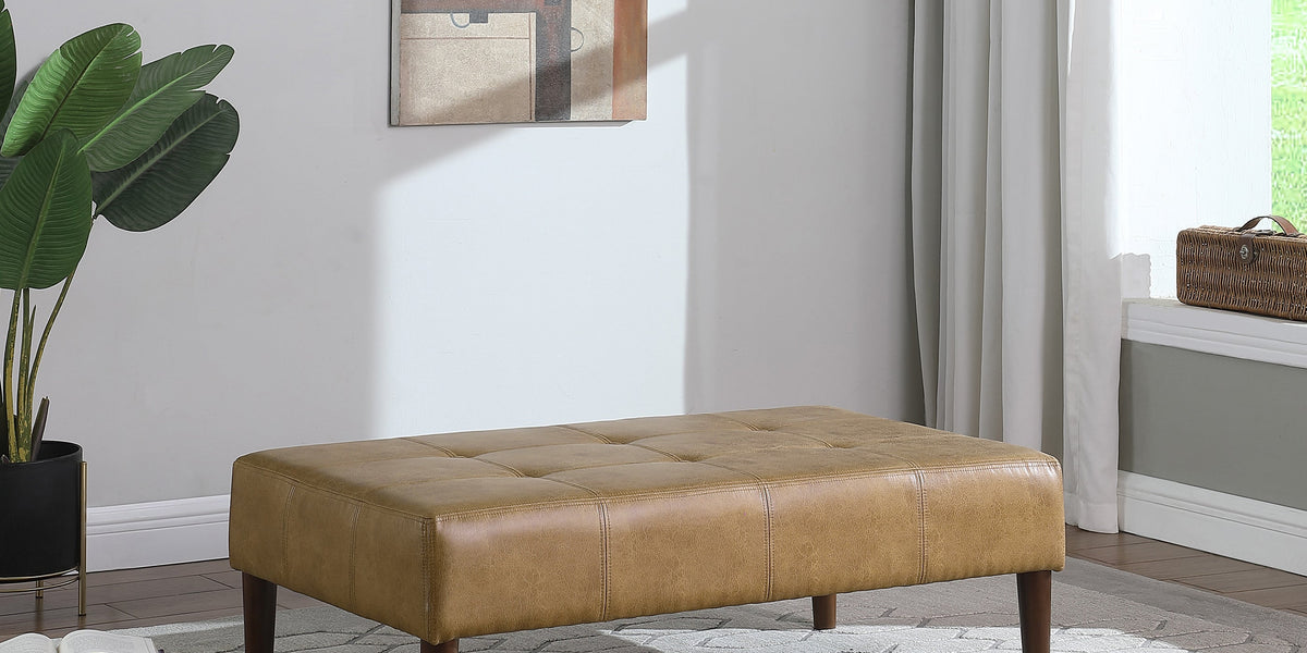 Light brown leather ottoman sales coffee table