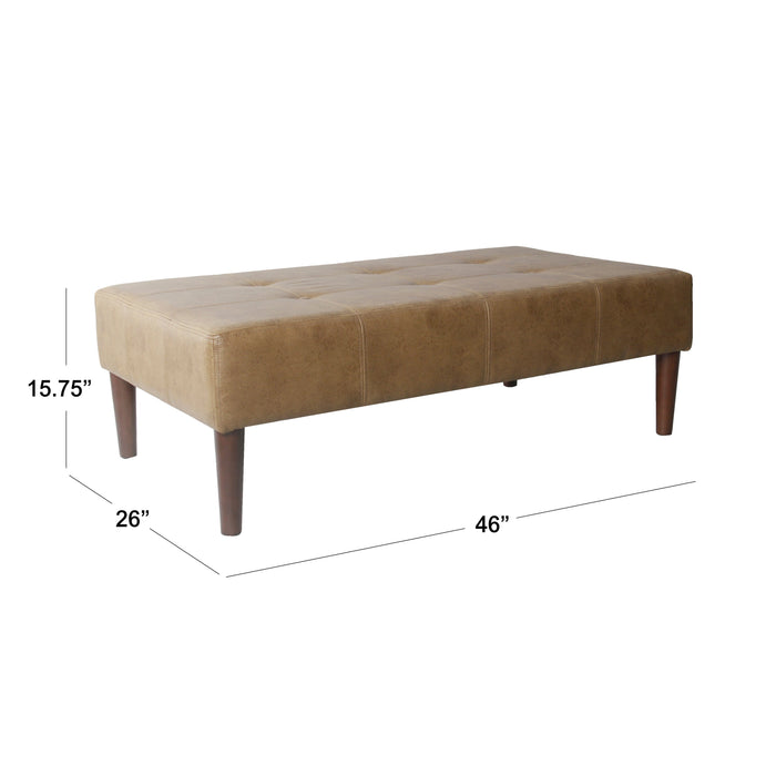 Tufted Coffee Table Ottoman - Light Brown Faux Leather