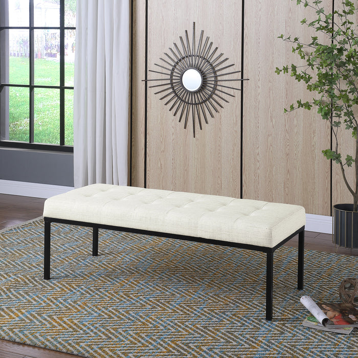 Tufted Metal Bench - Stain-Resistant Cream Woven