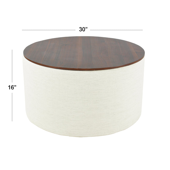 Storage Ottoman with Wood Top - Stain-Resistant Cream Woven