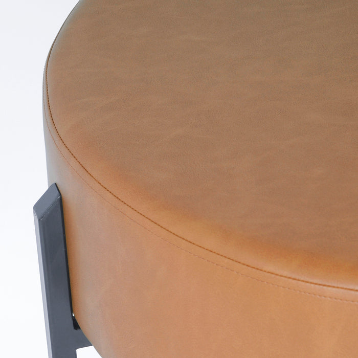 HomePop Modern Round Ottoman - Carmel Faux Leather