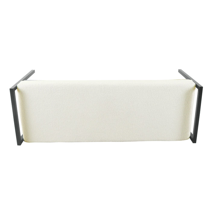 HomePop Modern Metal Bench - Cream Sherpa