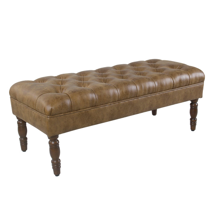 Classic Tufted Bench - Light Brown Faux Leather