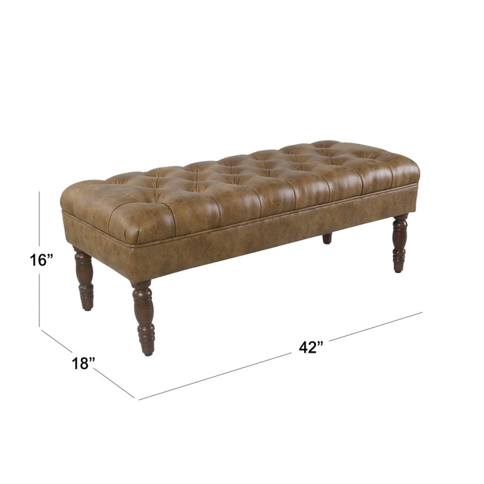 Classic Tufted Bench - Light Brown Faux Leather