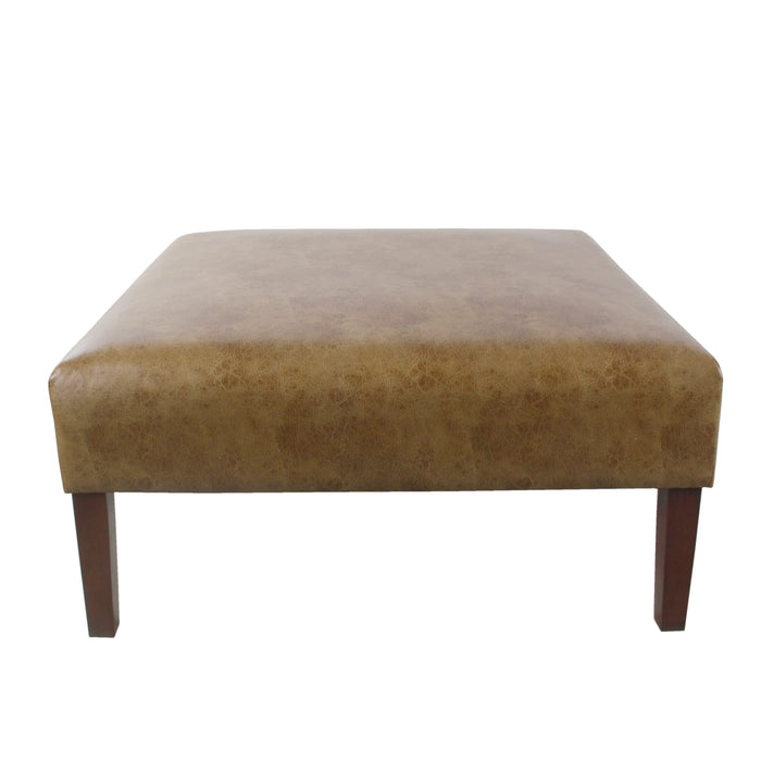 Square Coffee Table Ottoman - Light Brown Faux Leather