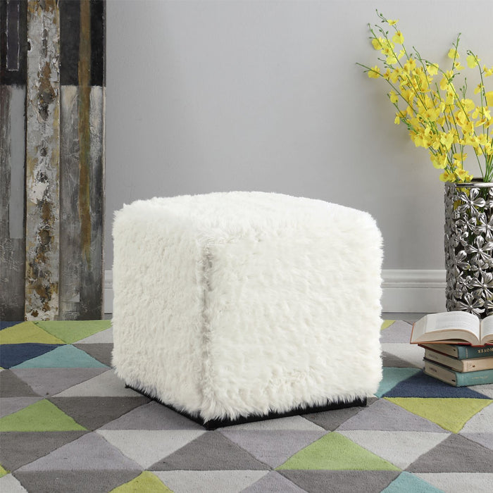 HomePop Cube Ottoman - White Faux Fur