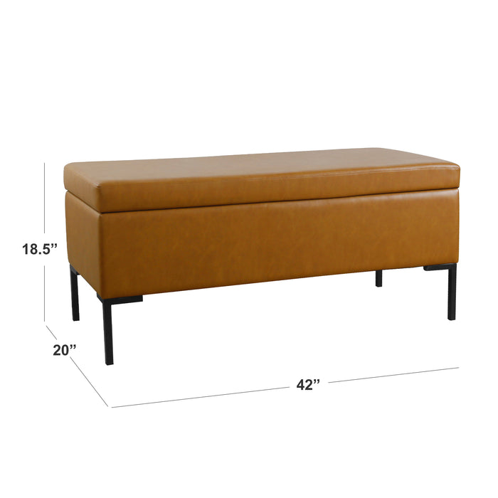 HomePop Large Storage Bench with Metal Legs- Carmel Faux Leather