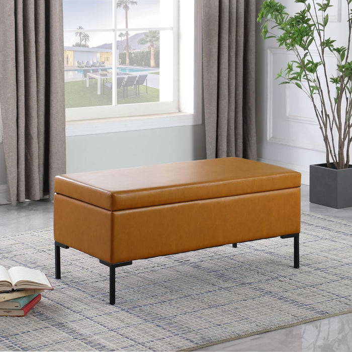 HomePop Large Storage Bench with Metal Legs- Carmel Faux Leather