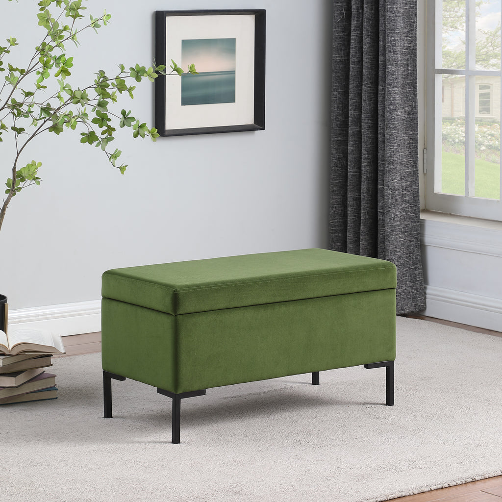 Green bench with deals storage