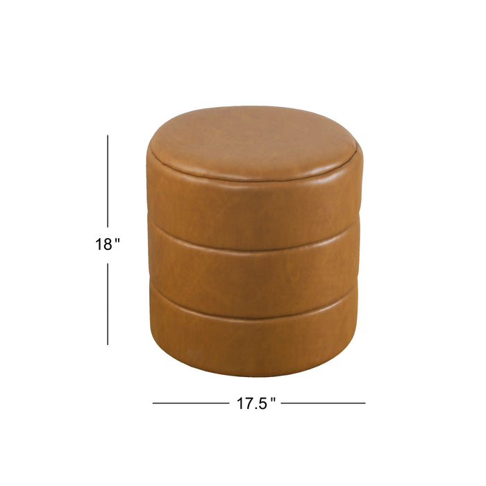 HomePop Upholstered Round Ottoman- Carmel Faux Leather