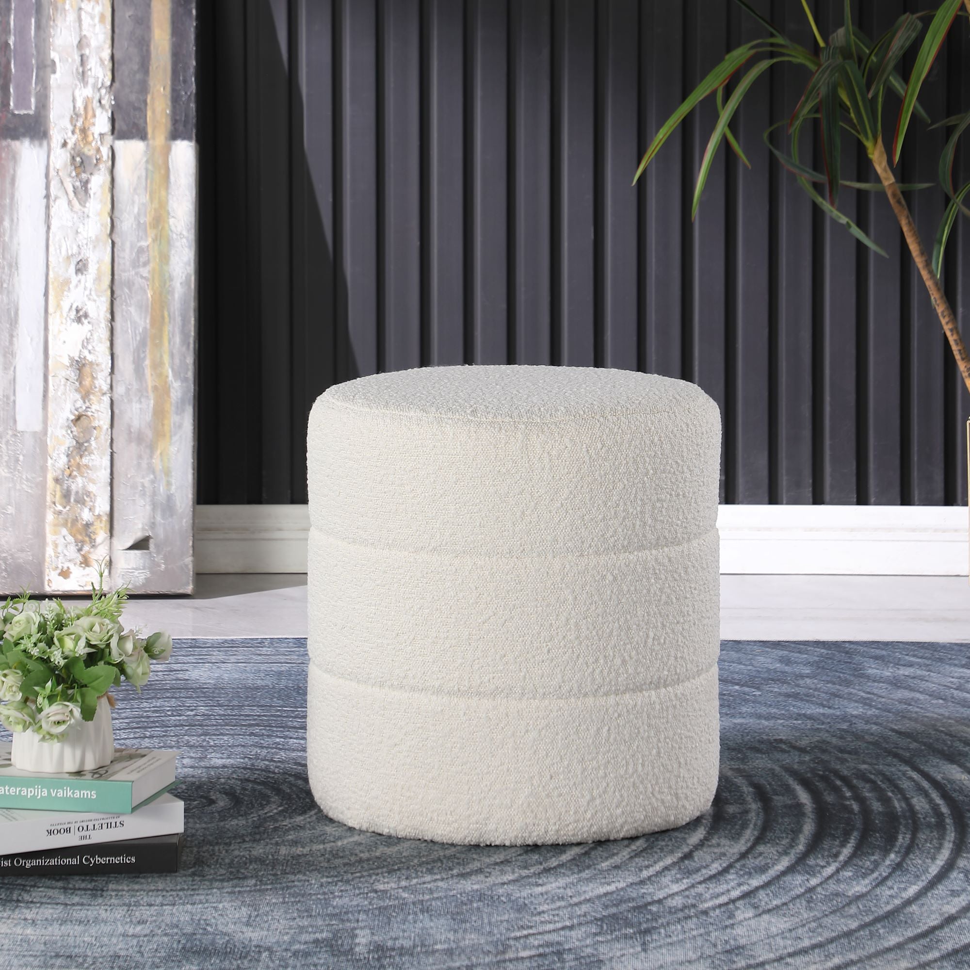 HomePop Upholstered Round Ottoman - Cream Boucle — HomePop