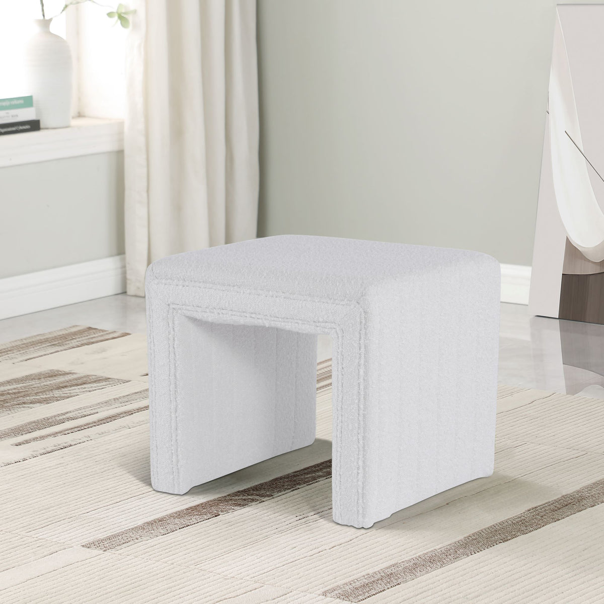 HomePop Modern Channel Ottoman - Cream Boucle — HomePop