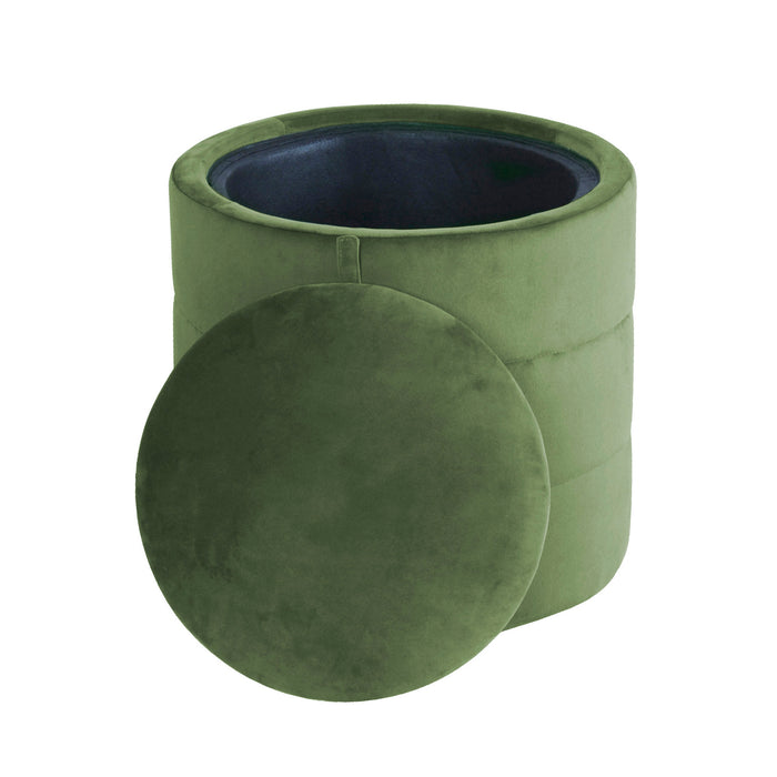HomePop   Storage Round Ottoman - Forest Green Velvet