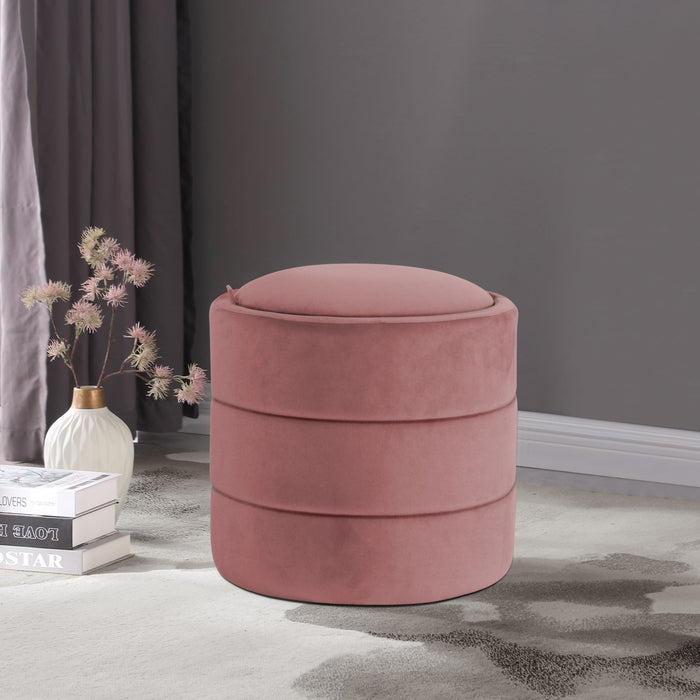 HomePop   Storage Round Ottoman - Blush Velvet