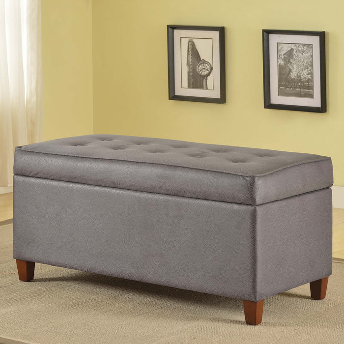 Large Faux Leather Tufted Storage Bench - Gray