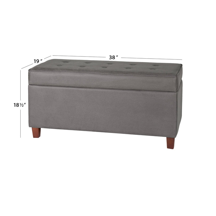 Large Faux Leather Tufted Storage Bench - Gray