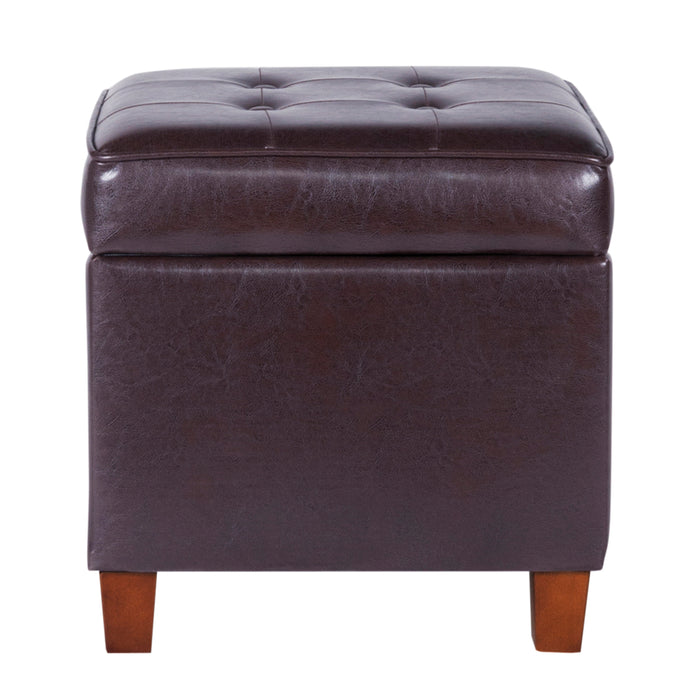 Storage Ottoman - Square Tufted Brown Faux Leather