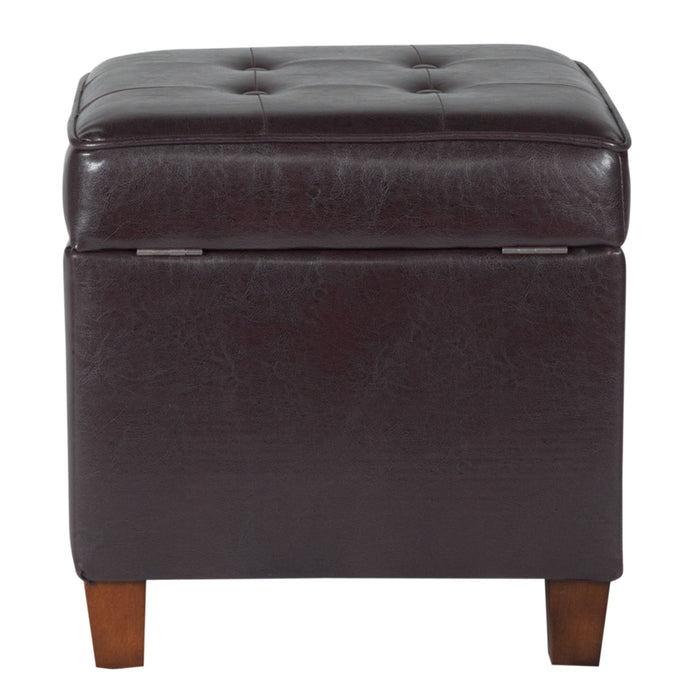 Storage Ottoman - Square Tufted Brown Faux Leather
