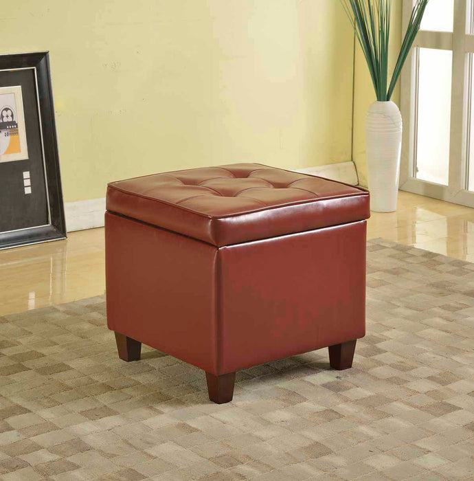 Square Tufted Faux Leather Storage Ottoman - Dark Red