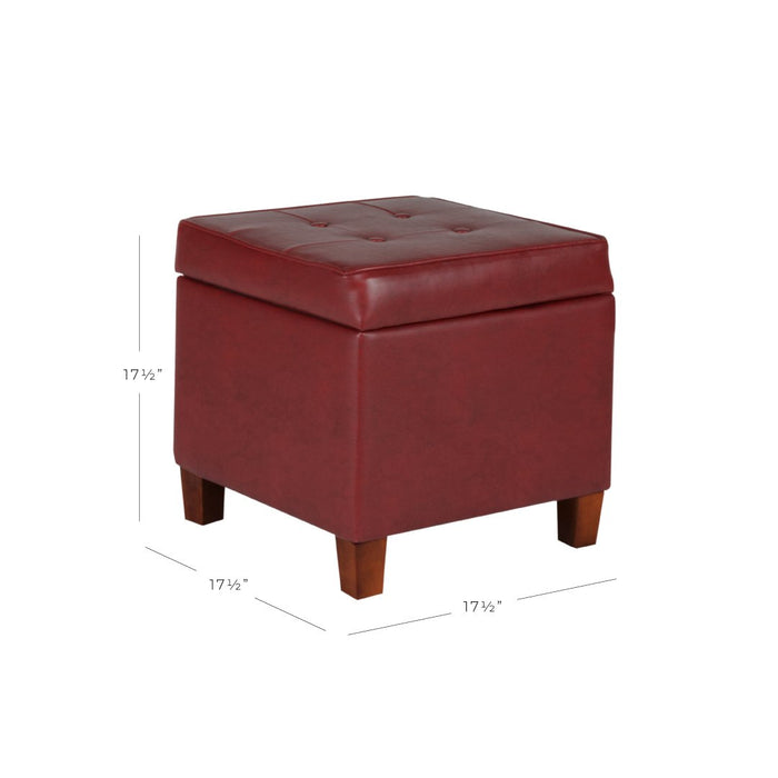 Square Tufted Faux Leather Storage Ottoman - Dark Red