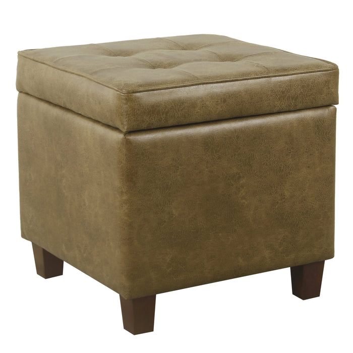 Square Tufted Storage Ottoman - Distressed Brown Faux Leather