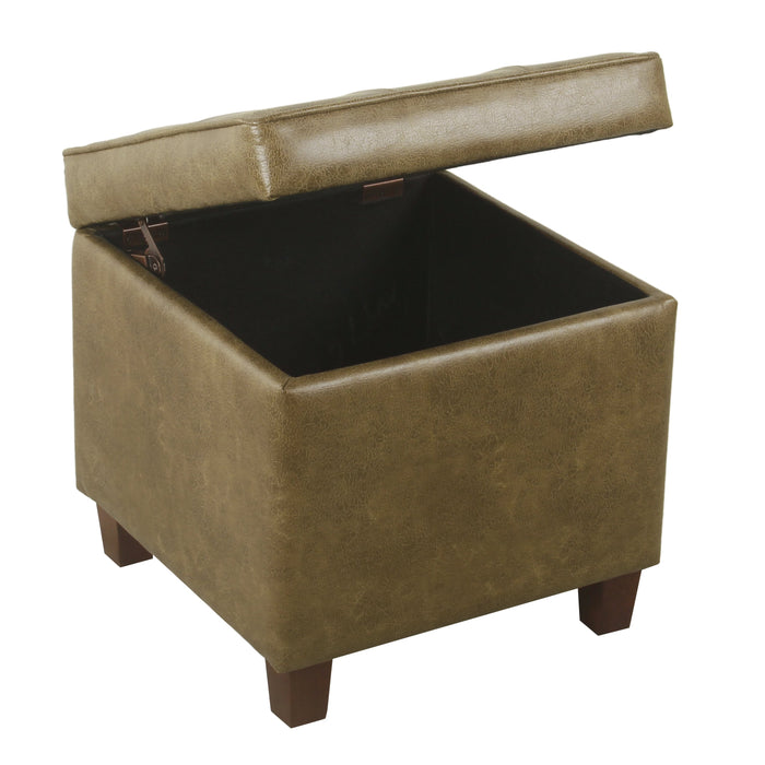 Square Tufted Storage Ottoman - Distressed Brown Faux Leather