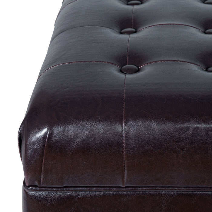 Large Faux Leather Tufted Storage Bench - Brown