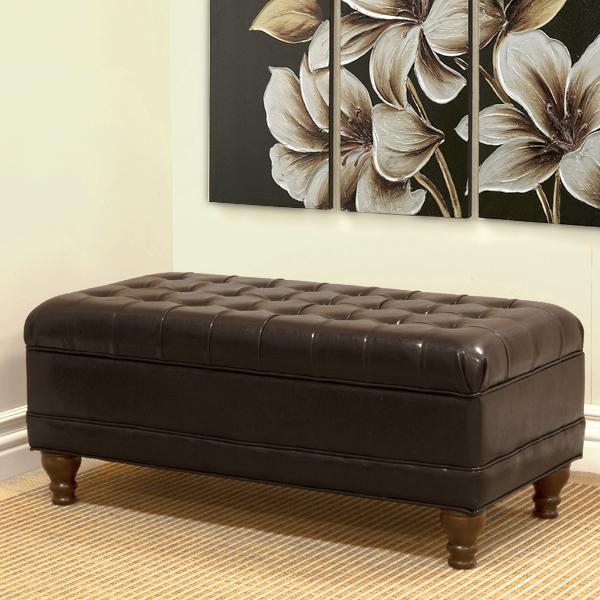 Large Faux Leather Tufted Storage Bench - Brown