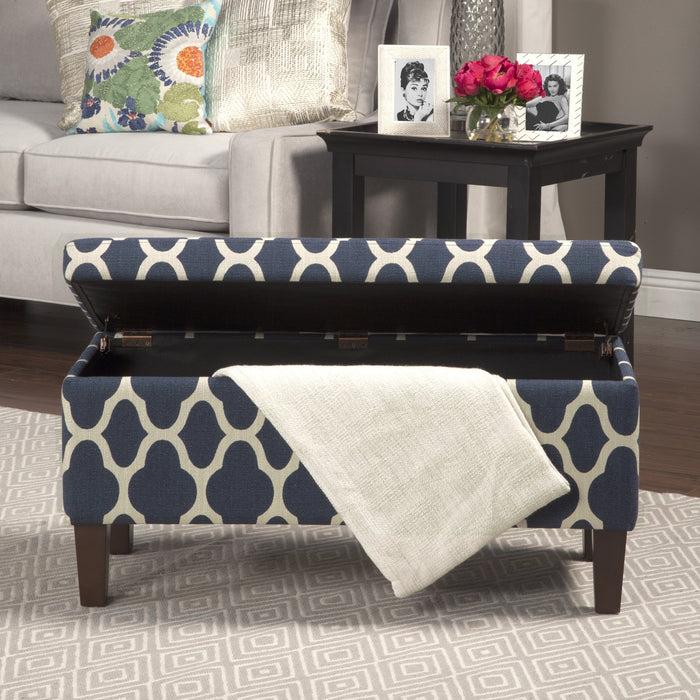 Large Decorative Storage Bench - Navy Blue Geo