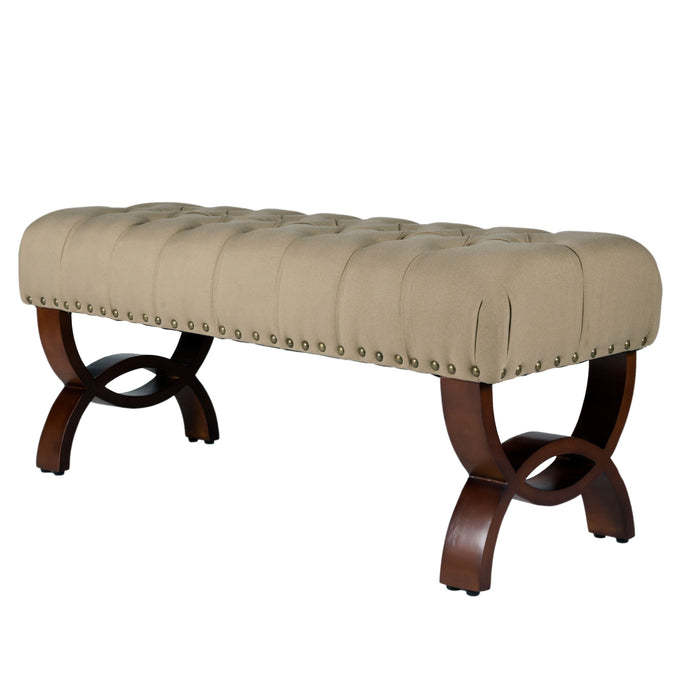 Tufted Bench With Nail head Trim - Tan Woven