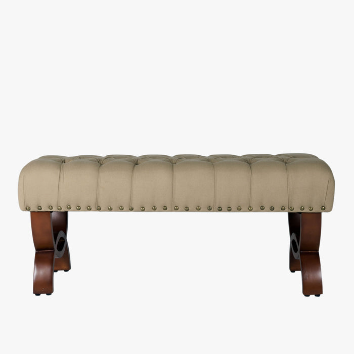 Tufted Bench With Nail head Trim - Tan Woven