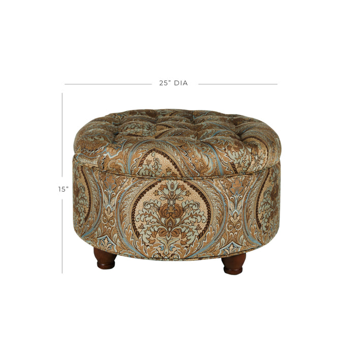 Large Tufted Round Storage Ottoman- Traditional Paisley