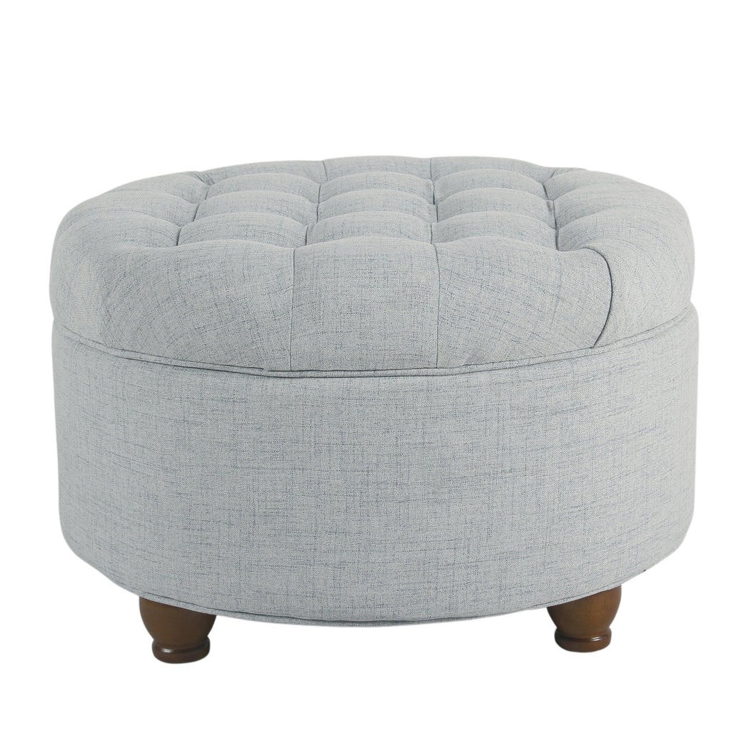 Large Tufted Round Storage Ottoman Light Blue HomePop Furniture