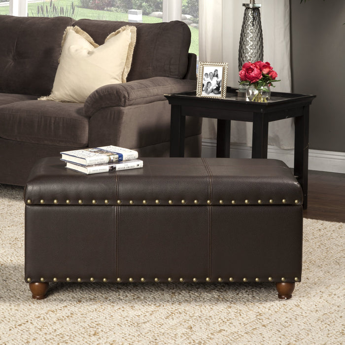 Storage Cocktail Bench - Brown Faux Leather