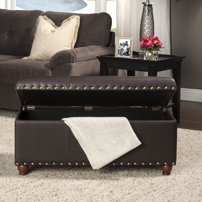 Storage Cocktail Bench - Brown Faux Leather